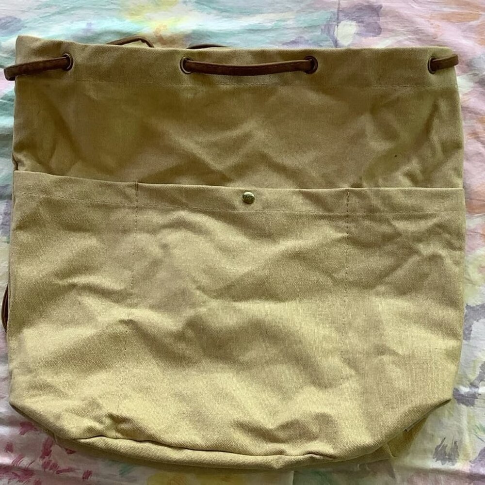 Leeds canvas tote 16x16x9 NEW with leather drawstring with side pockets